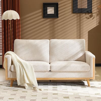 68.3 inch Velvet 2-Seater with Solid Wood Frame Loveseat in Beige