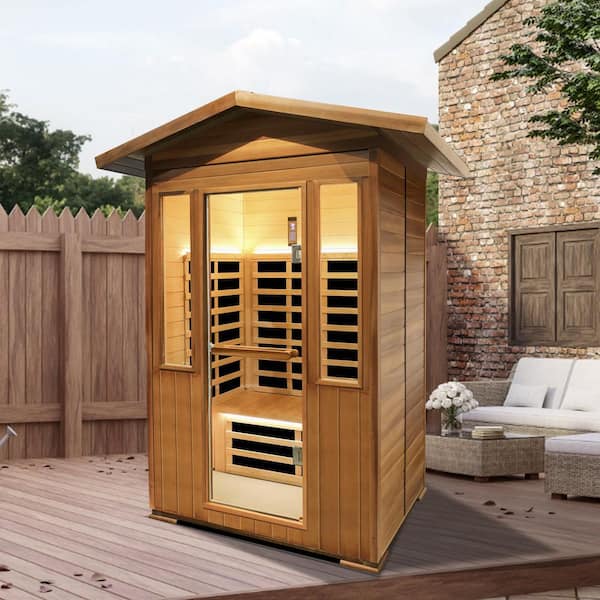 Red Cedar and Canadian Hemlock 2-Person Far Infrared Sauna with 8 Heating Panels, Key Control, and LED Lighting