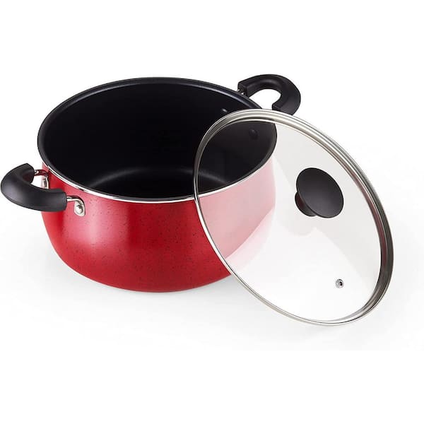 Cook N Home 12-Piece Nonstick Stay Cool Handle Cookware Set, Marble Pattern - Red