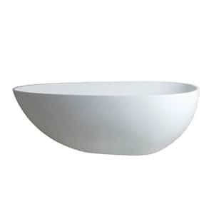 59 in. Stone Resin Solid Surface Flatbottom Non-Whirlpool Soaking Bathtub in White w/Brass Drain and Stainless Overflow