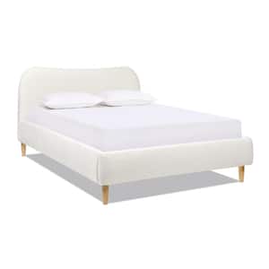 Roman 67 in. Wood Frame Queen Modern Platform Bed with Curved Headboard Upholstered Boucle in Ivory White
