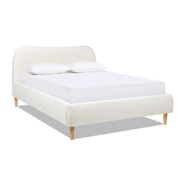 Jennifer Taylor Roman 67 in. Wood Frame Queen Modern Platform Bed with Curved Headboard Upholstered Boucle in Ivory White