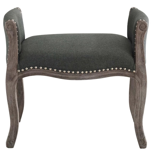 MODWAY Avail Vintage French Upholstered Fabric Bench in Gray