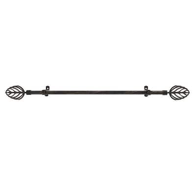 Metallo Leaf 66 in. - 120 in. Adjustable 3/4 in. Single Curtain Rod in Black/Copper Leaf Finials