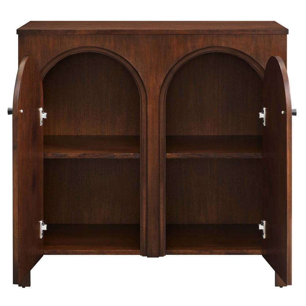 Appia Walnut Wood 36.2" Arched Door Storage Cabinet with Adjustable Shelves