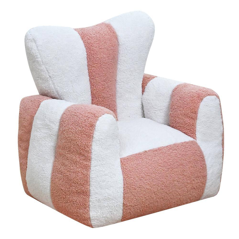 Teddy bean bag chair with heart backrest in white and pink.