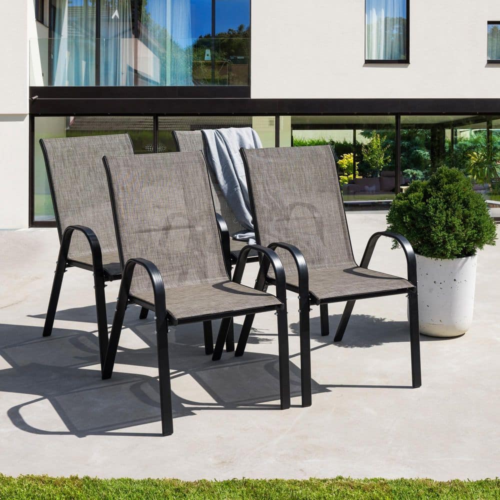 Stackable Patio Dining Chairs (Set of 4) Textilene Iron Patio Chairs Patio Dining Chairs Lawn, Poolside, Garden, Brown price history on PriceWatchPro