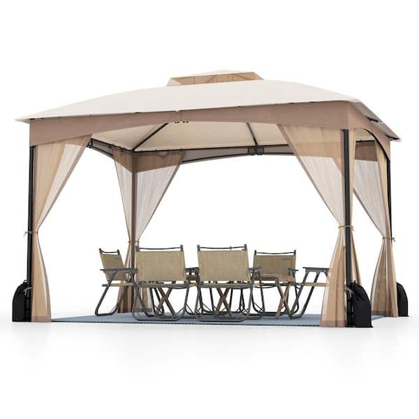 クローバー FORCLOVER 10 ft. x 12 ft. Patio Gazebo with Netting Walls with 4