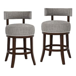 Jacquesville 25 in. Dark Oak and Light Gray Low Back Wood Swivel Bar Stool with Polyester Seat (Set of 2)