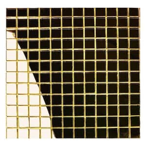 Reflections Gold Square Mosaic 12 in. x 12 in. x 0.2 in. Glass Mirror Peel and Stick Tile (22 Sq. Ft./Case)