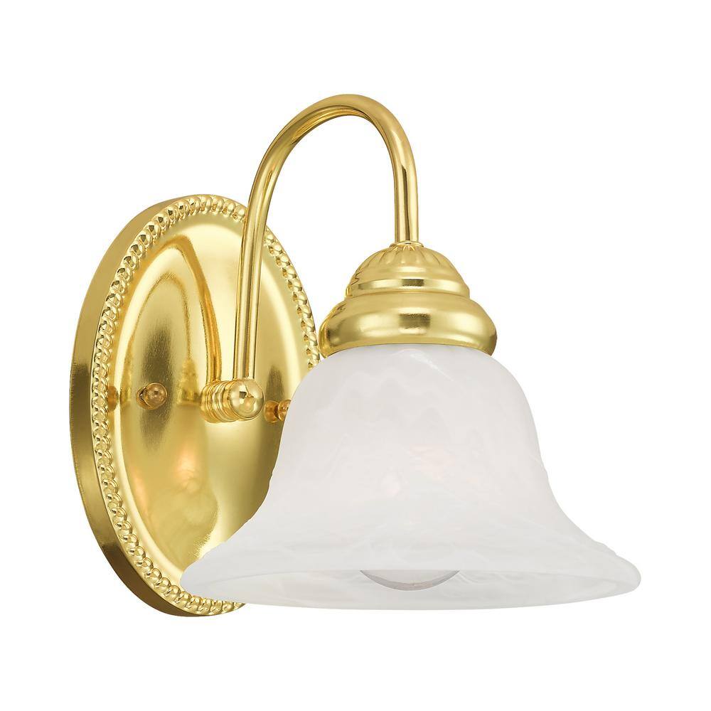 Edgemont Polished Brass 1-Light Outdoor Wall Sconce with White Alabaster Glass