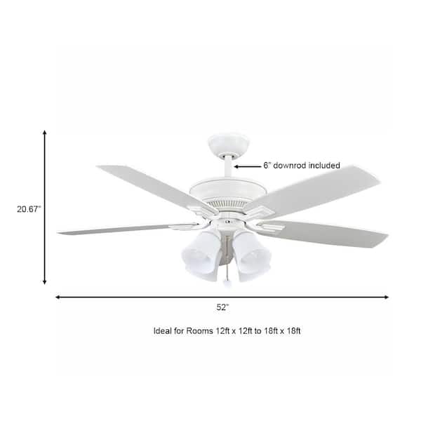 LED Indoor Matte White Ceiling Fan with Light Kit Hampton Bay Devron 52 in 
