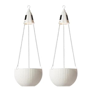 30 in. H Solar Lighted Hanging White Plastic Basket/Planter (set of 2)