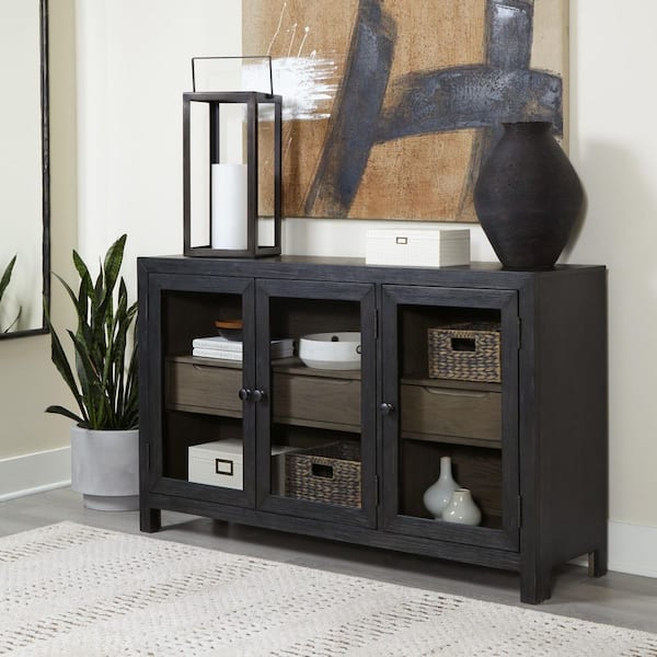 Lenston Black/Gray 36 in. Accent Cabinet with 2-Shelves and 2-Drawers