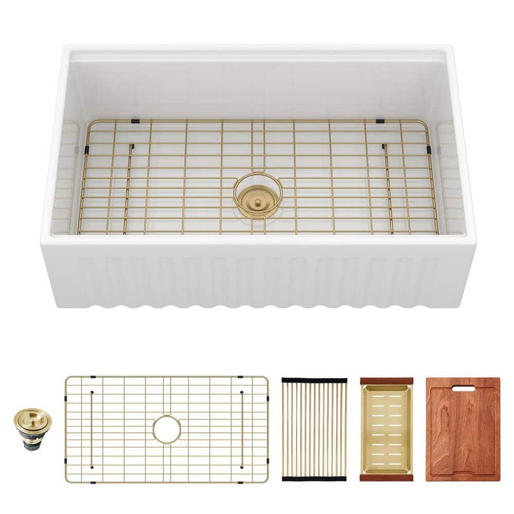 33 in. Farmhouse Apron Single Bowl White Ceramic Workstation Kitchen Sink with Accessories price history on PriceWatchPro