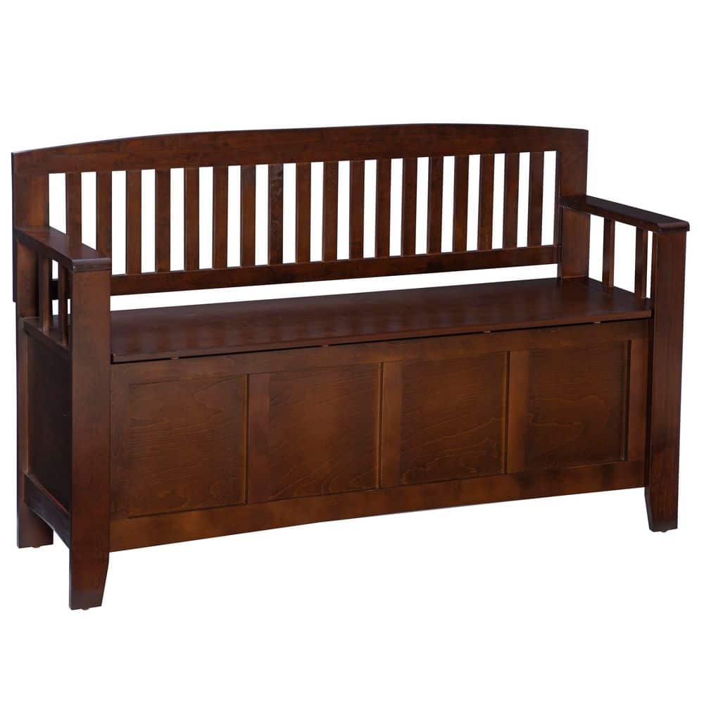 Cynthia Walnut Storage Bench with Back 50 in.