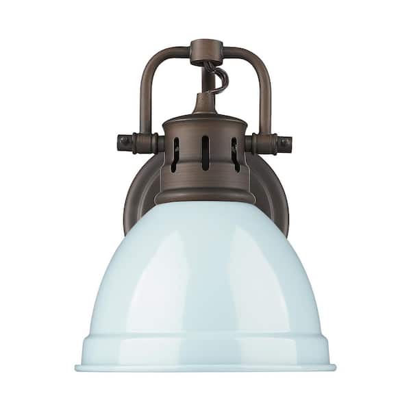 Duncan 8.25 in. 1-Light Rubbed Bronze Vanity Light with Green Shade