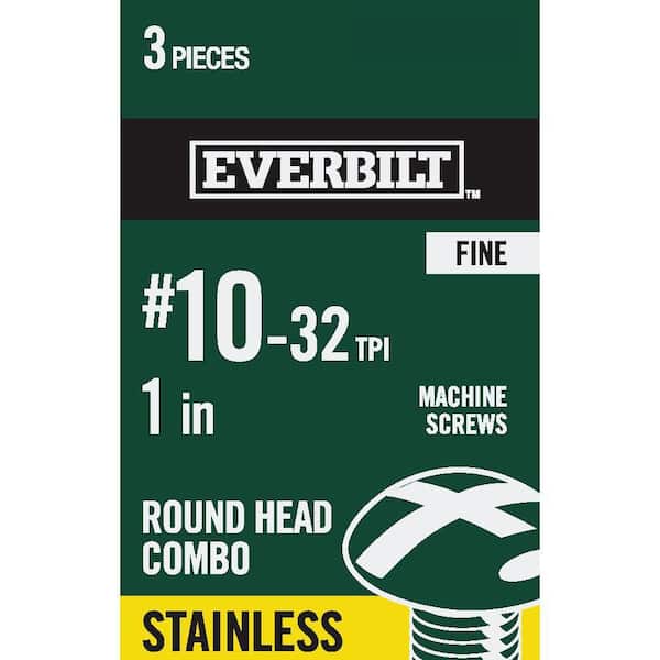 #10-32 x 1 in. Combo Round Head Stainless Steel Machine Screw (3-Pack)