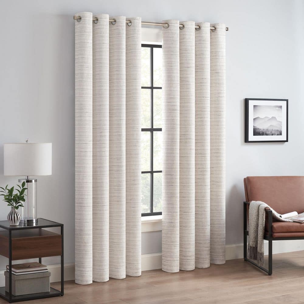 Ivory Blackout Grommet Linen-Polyester Window Panel, 50'' x 84''