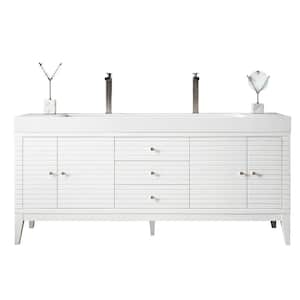 Linear 72.5 in. W x 19 in.D x 34.5 in.H Double Bath Vanity in Glossy White with Solid Surface Top in Glossy White