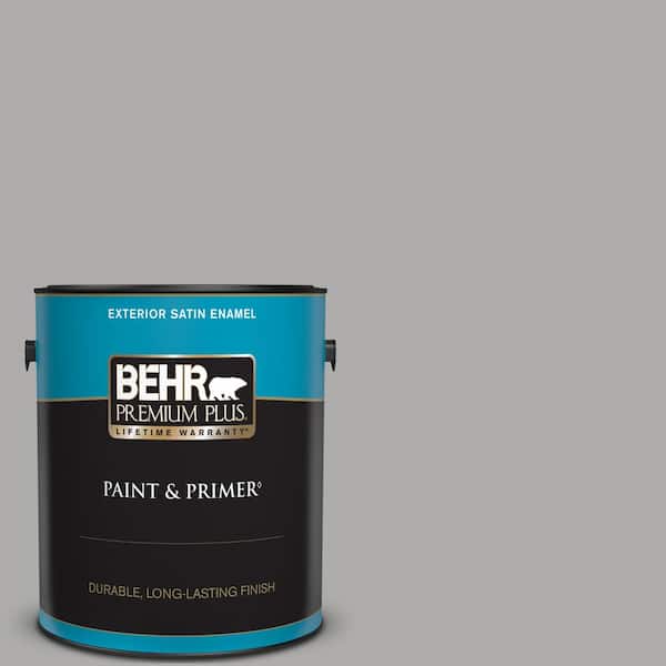 BEHR PREMIUM PLUS 1 gal. #N520-3 Flannel Gray Satin Enamel Exterior Paint & Primer