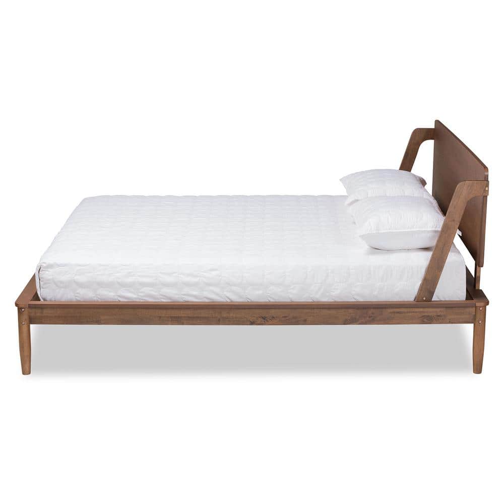 Sadler King Walnut Wood Frame Platform Bed with Tufted Headboard