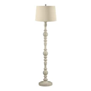 Witherby 61 in. Shabby White Floor Lamp with Gray Lamp Shade