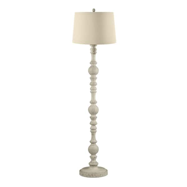 Hampton Bay Witherby 61 in. Shabby White Floor Lamp with Gray Lamp Shade