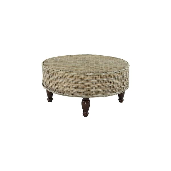 Crawford & Burke 36 in. Natural Brown Round Rattan/Wicker Coffee Table