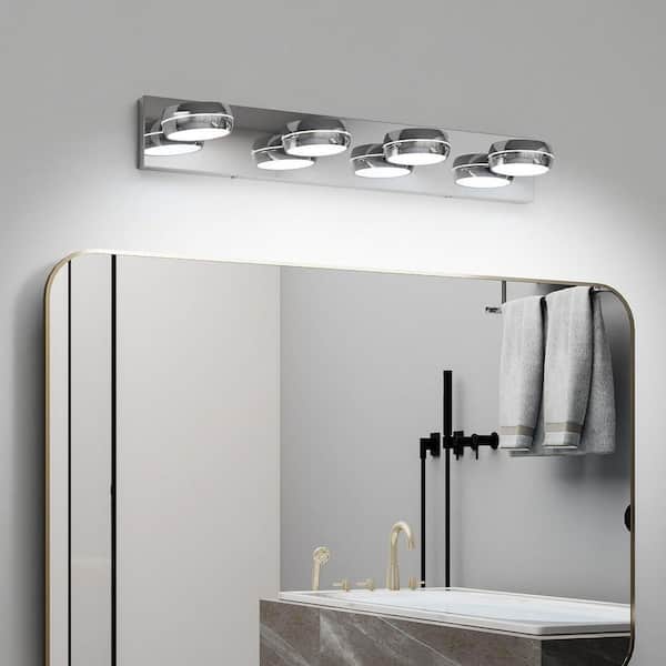 28 in. 4-Lights Chrome LED Vanity Light, 24-Watt, Wall Mounted Mirror Light Cool White Bathroom Lighting for Makeup