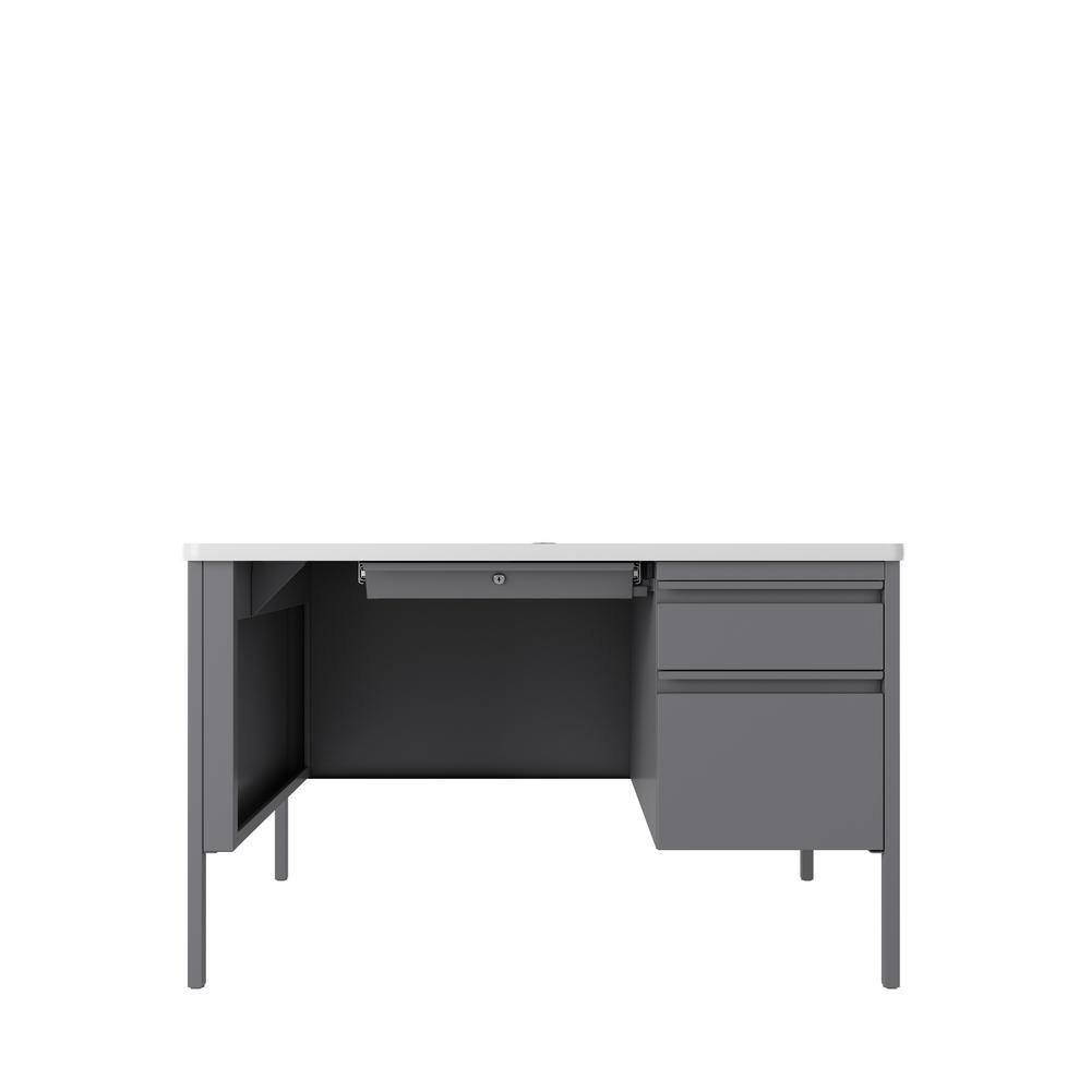 White and Platinum Corner Desk with Drawer and Filing Cabinet