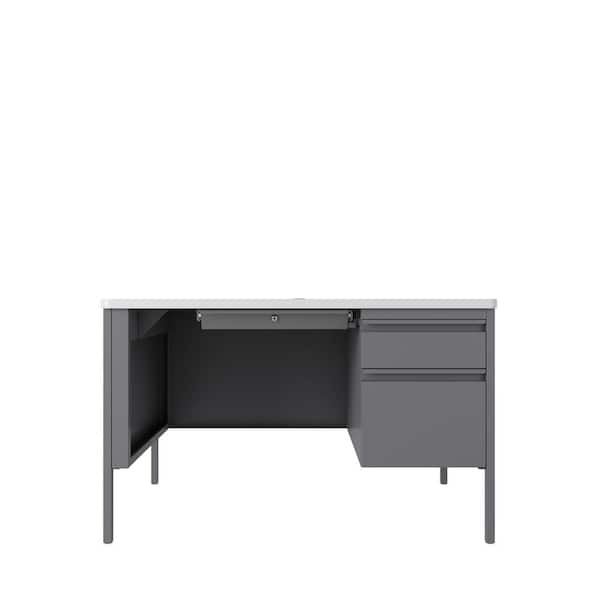 Hirsh 48 in. W x 30 in. D Platinum/White 3-Drawer Right Hand Single Pedestal File Office Desk with Rounded Corner T-Mold Top