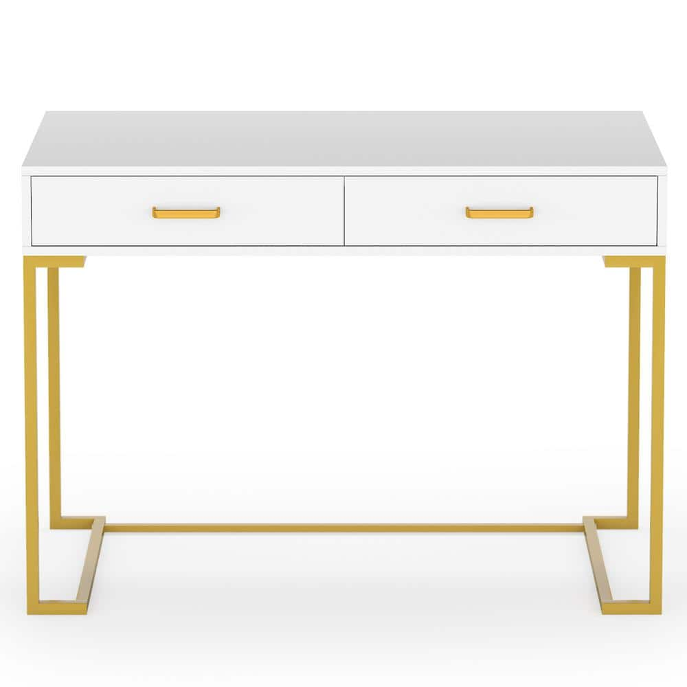 TRIBESIGNS WAY TO ORIGIN Halseey 63 in. Rectangular White Wood Computer Desk  with Gold Metal Legs, Modern Study Writing Table Conference Table  HD-YS0035-HYF - The Home Depot