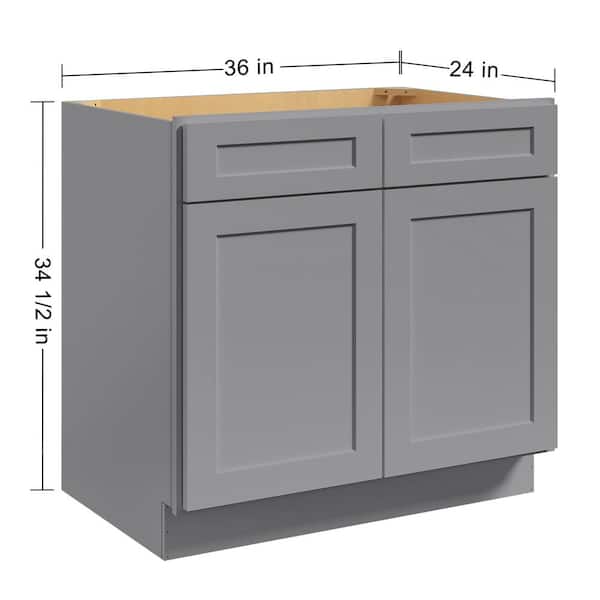 36 in. W. x 24 in. D x 34.5 in. H in Shaker Grey Plywood Ready to Assemble Sink Base Cabinets with Shelf