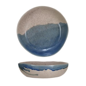 11 in. 74.3 fl. oz. Blue & Cream Speckled Large Stoneware Serving Bowl