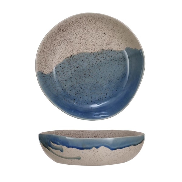Storied Home 11 in. 74.3 fl. oz. Blue & Cream Speckled Large Stoneware Serving Bowl
