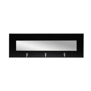 32.5 in. W x 10.5 in. H Last Look Matte Black Framed Wall Mirror with Hooks