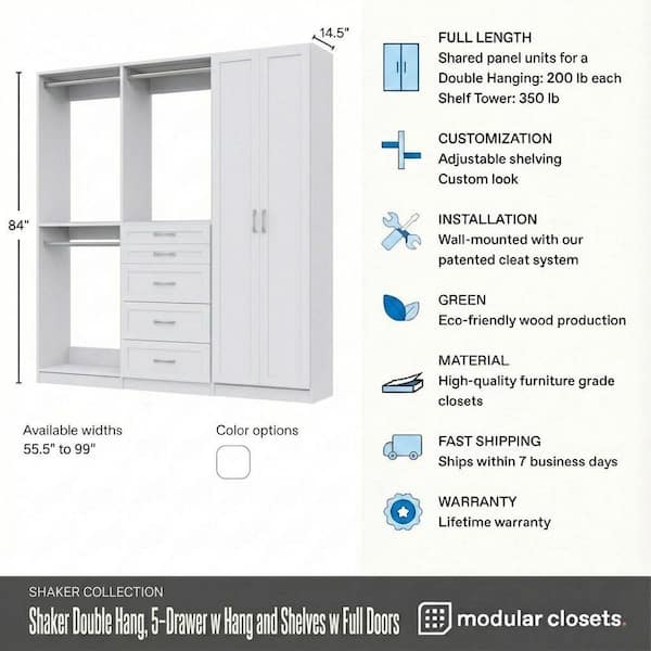 MODULAR CLOSETS Alto Collection 93 in. W White Wall Mounted Shaker