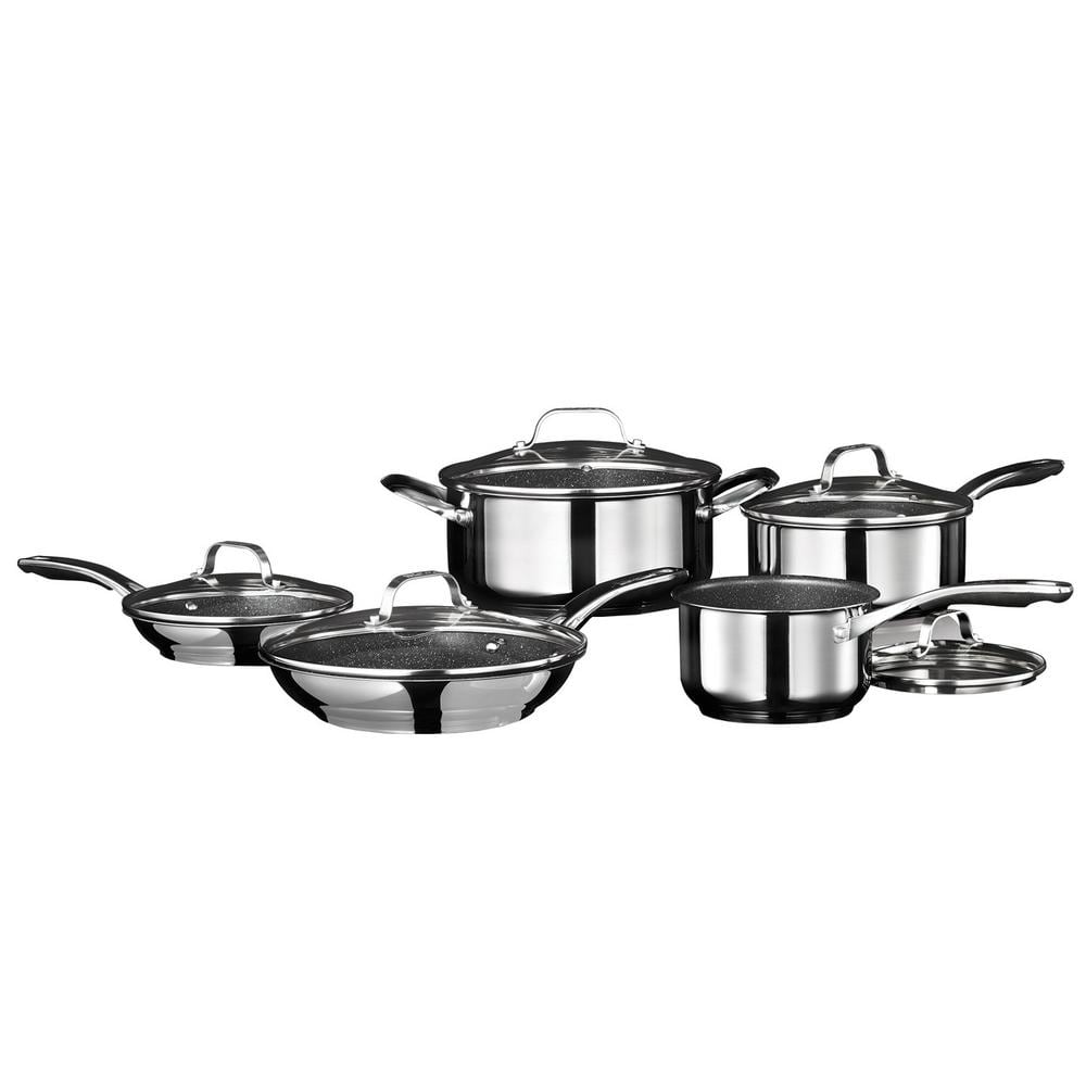 THE ROCK by Starfrit 034820-001-0000 10-Piece Stainless Steel Cookware Set  with Fry Pans 