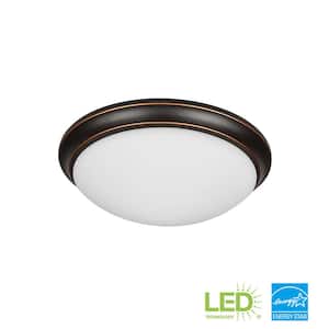 Withers 13 in. Light Oil-Rubbed Bronze Adjustable CCT Integrated LED Flush Mount with Glass Shade