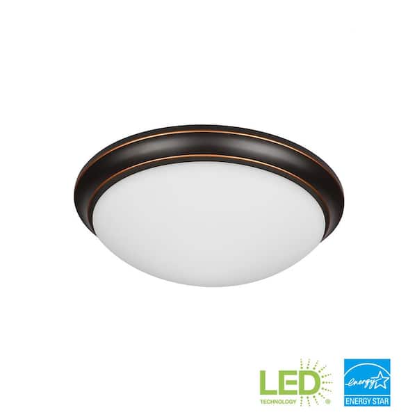 Hampton Bay Withers 13 in. Light Oil-Rubbed Bronze Adjustable CCT Integrated LED Flush Mount with Glass Shade