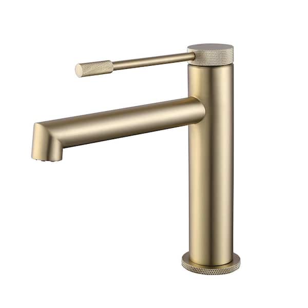 Tomfaucet Single-Handle Single-Hole Bathroom Faucet in Brushed Gold