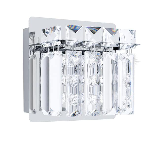 Eglo Fuetescusa 4.33 in. W x 5.12 in. H 1-Light Chrome Wall Sconce with Clear Crystals