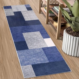 Blue 2 ft.3 in. x 8 ft. Modern Geometric Indoor Area Rug