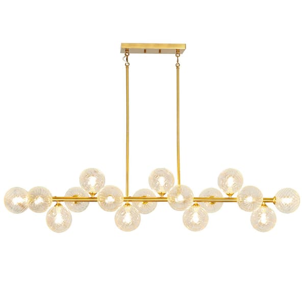 Unbranded 16 light Gold Linear Chandelier Sputnik Glass Bubble Chandelier for Dining Room Kitchen Island with no bulbs included