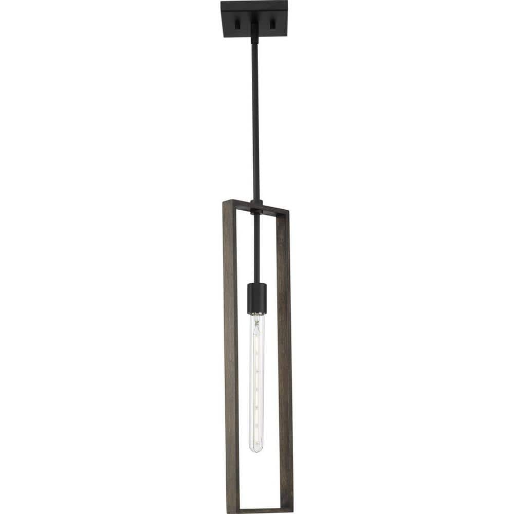 Boundary Matte Black and Gray Wash Oak Single Pendant Light