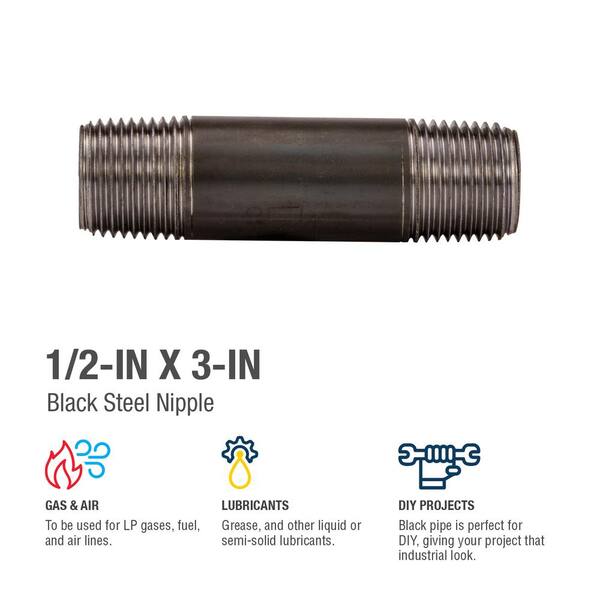3/8 X 3 Schedule 40 Black Steel Pipe Nipple – NPT Threaded Both Ends – SM N2030411