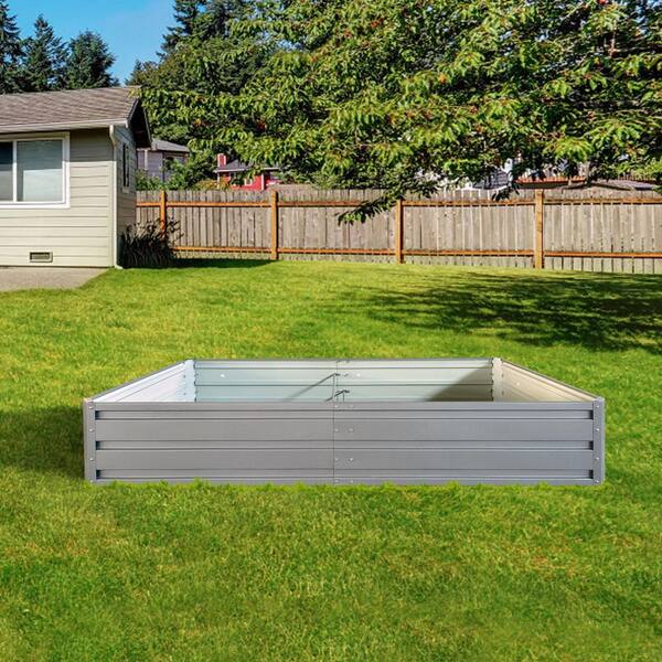 Unbranded - 6 x 3 x 1 ft. Gray Rust-Proof Metal Rectangular Outdoor Garden Bed Planter Box for Vegetables Flowers Herb (2-Pack)