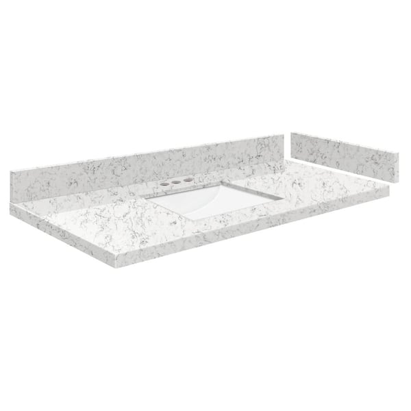 Transolid Silestone 40.5 in. W x 22.25 in. D Quartz White Rectangular Single Sink Vanity Top in Lyra