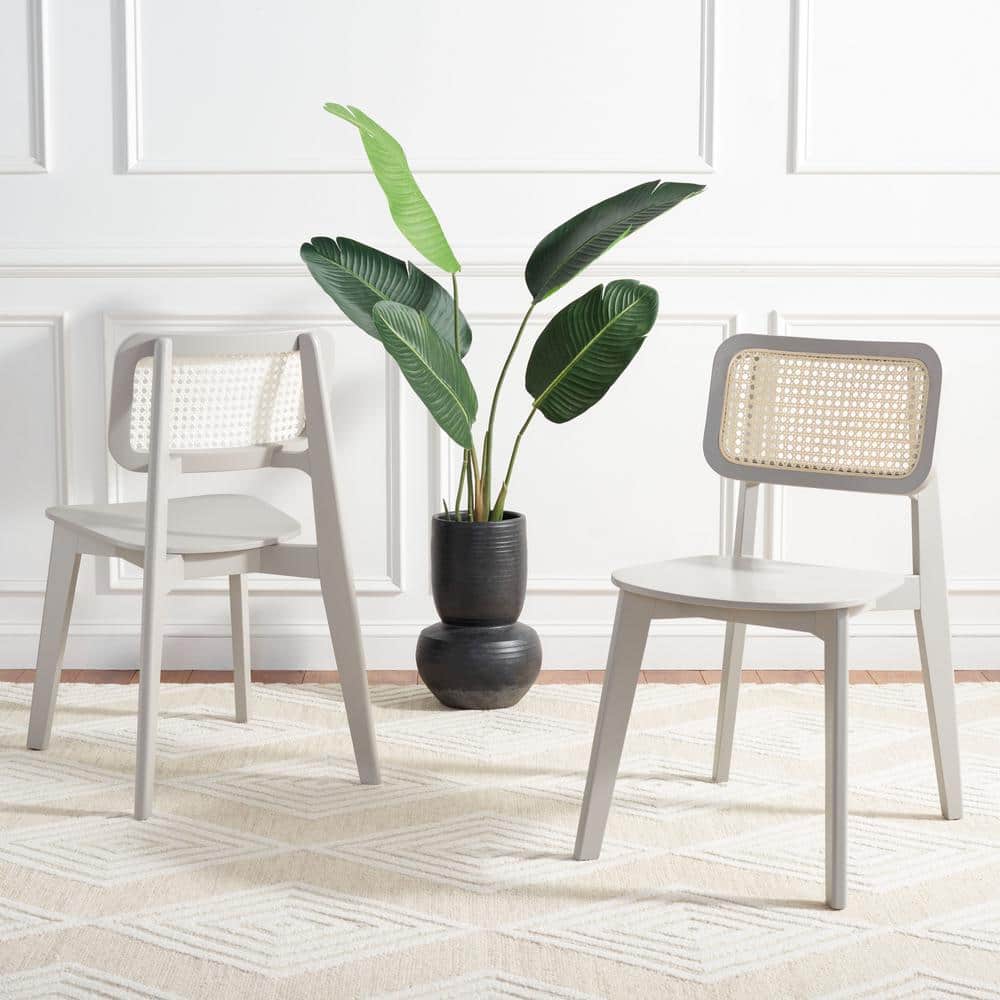 Luz Gray Wood and Cane Mid-Century Modern Side Chair